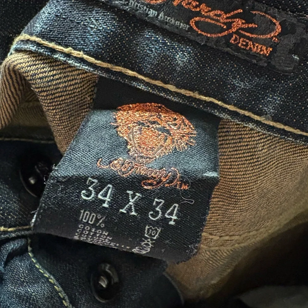 Ed Hardy Men's 34x34 Denim by Christian Audigier Jeans Dark Blue Wash ButtonFly